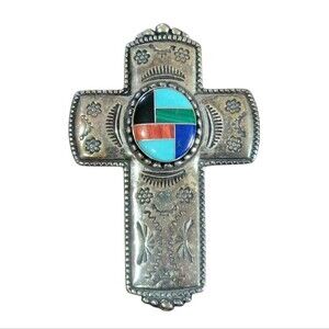 Carolyn Pollack Sterling Silver Inlay Cross Pendant Brooch Pin